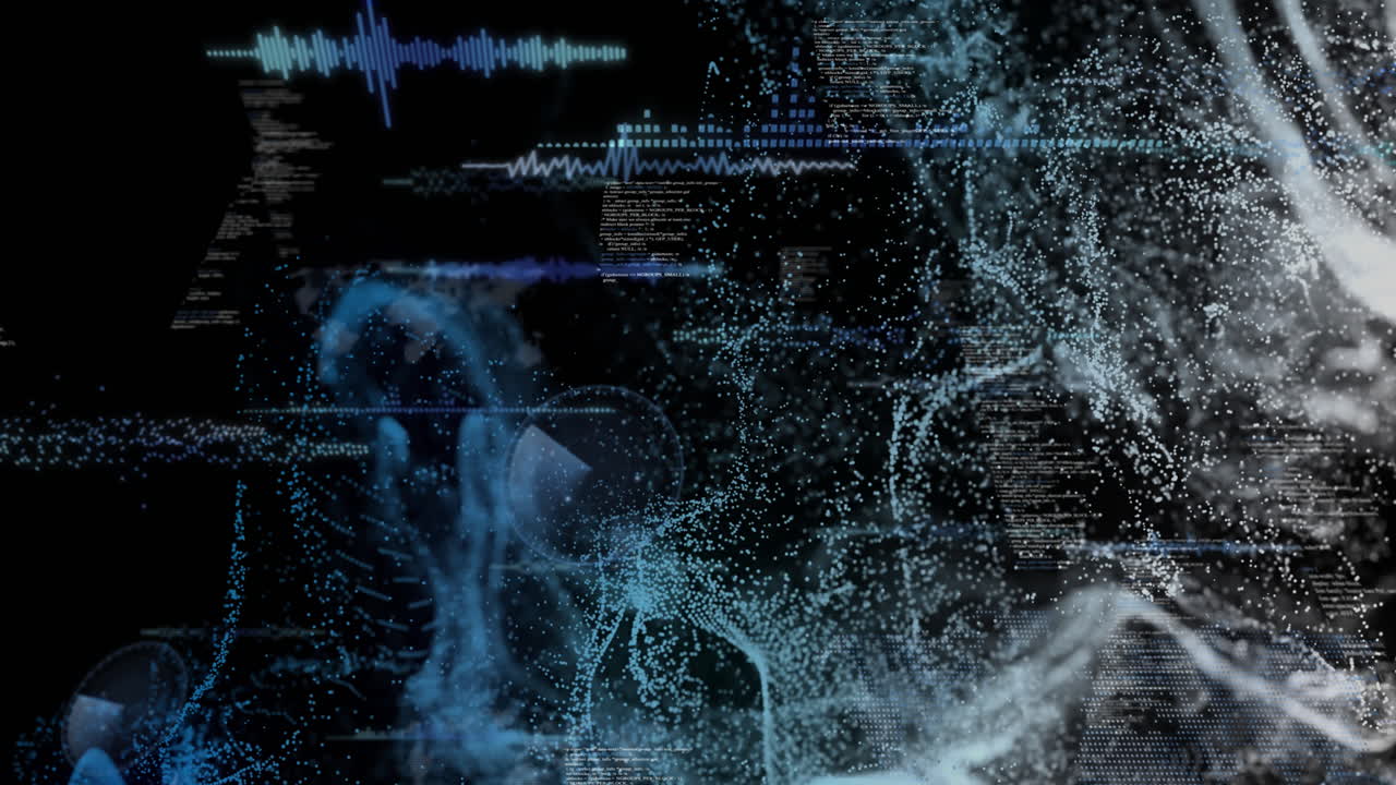 animación del procesamiento de datos sobre puntos y formas de luz sobre fondo negro