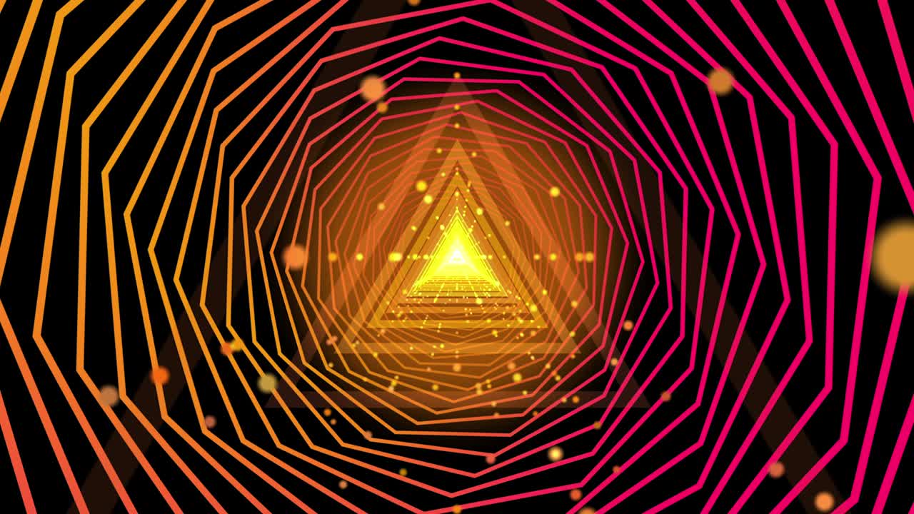 Digital polyhedral shapes with colorful gradient and triangle arrays