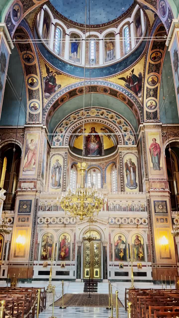 Ornate Interior of a Greek Orthodox Cathedral in Athens