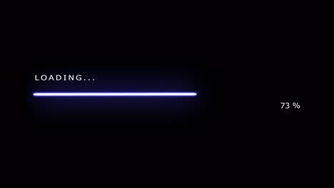 loading bar blue light animation. futuristic progress loading bar 0-100 percent on black background.