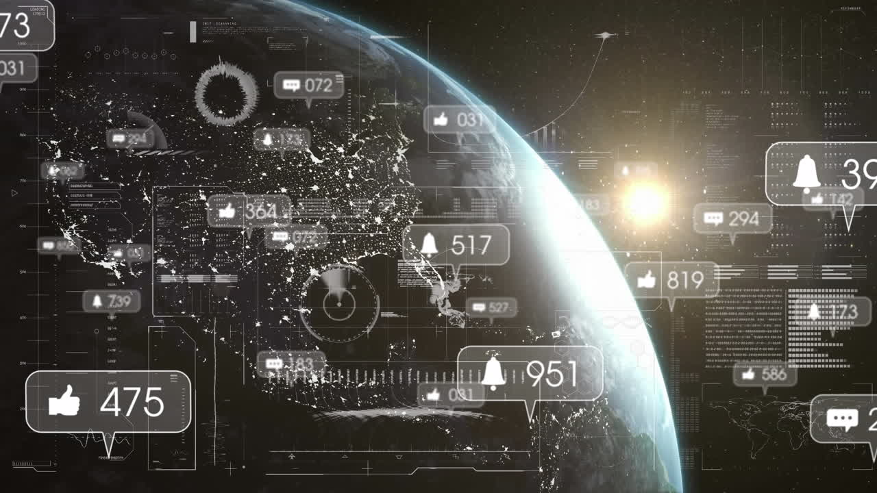Animation of social media data processing over globe