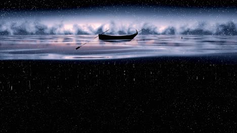 a small boat under a starry night sky