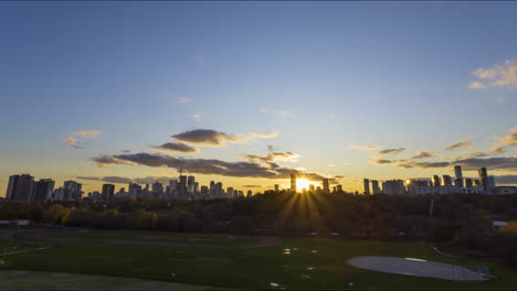 sunset timelapse of the beautiful toronto skyline from riverdale park during the canadian winter