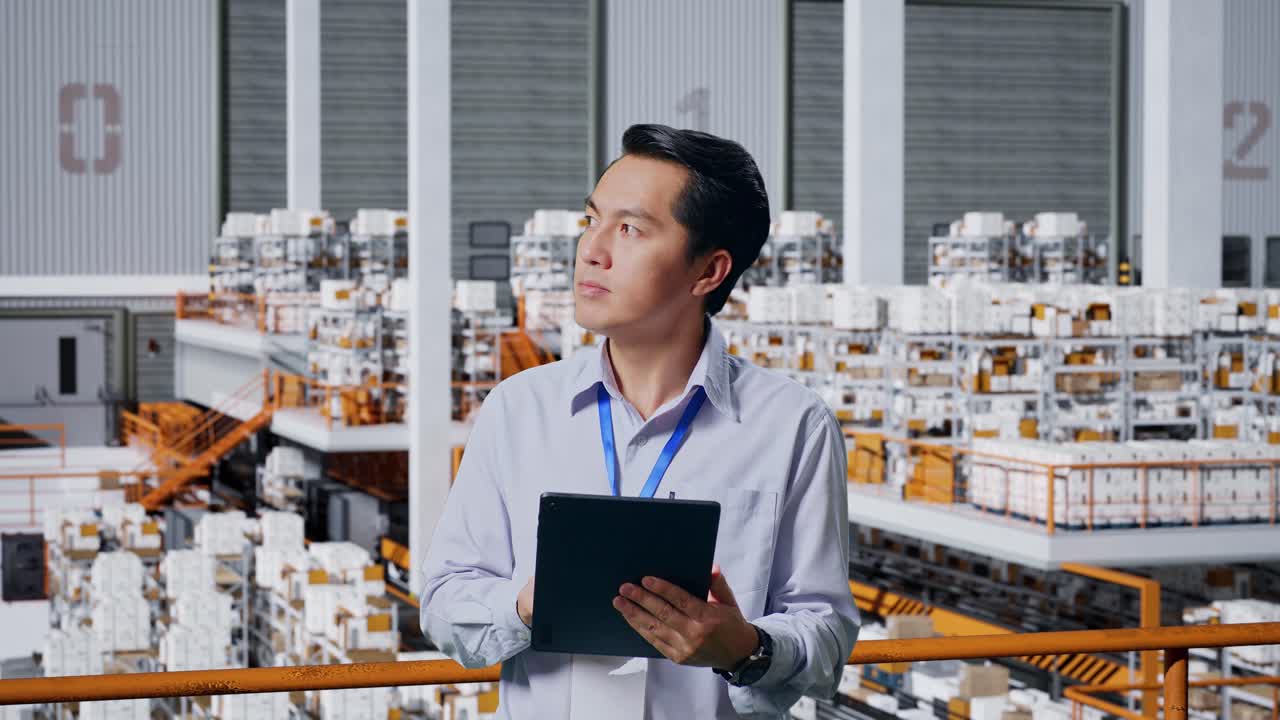 倉庫のマネージャーが在庫をチェックしている