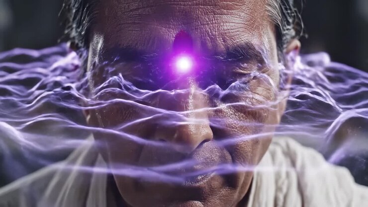 Anziano con l'energia del terzo occhio