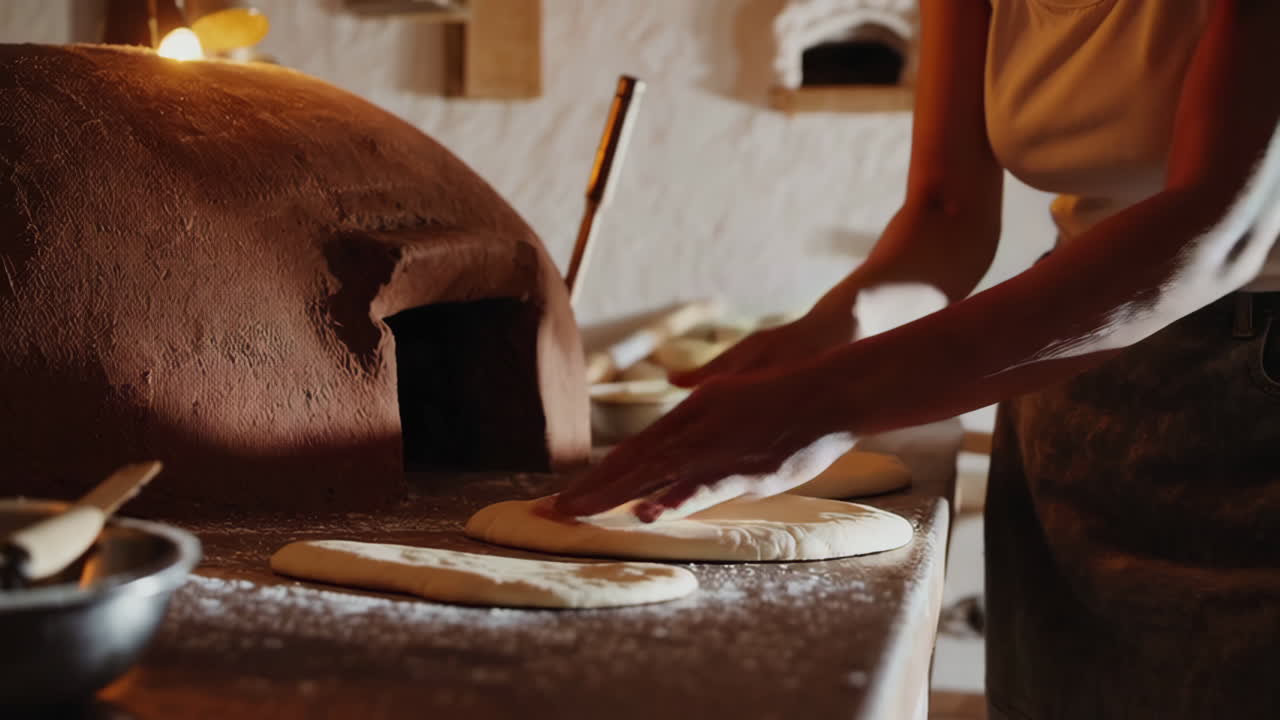 Woman Baking Bread in a Wood-Fired Oven