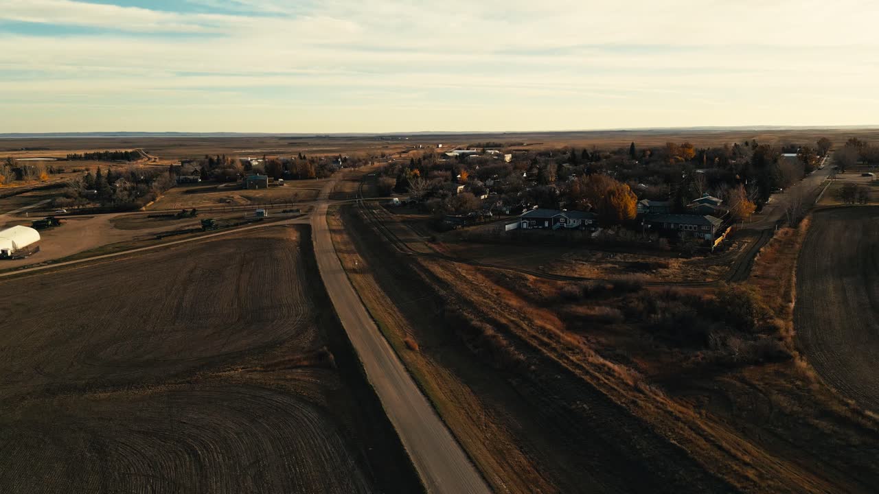 Aerial view of Chapman Avenue in Mossbank, Saskatchewan, Canada