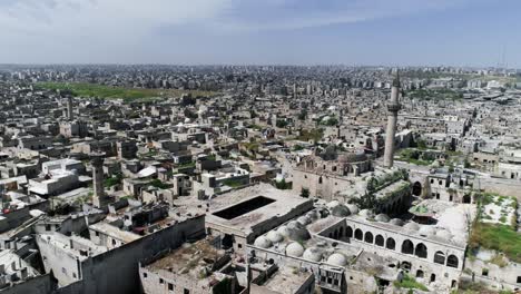 buildings in ruins of aleppo, syria. there is buildings and pieces remaining after the war 4k