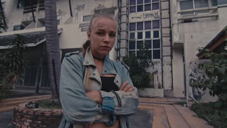 woman in abandoned building
