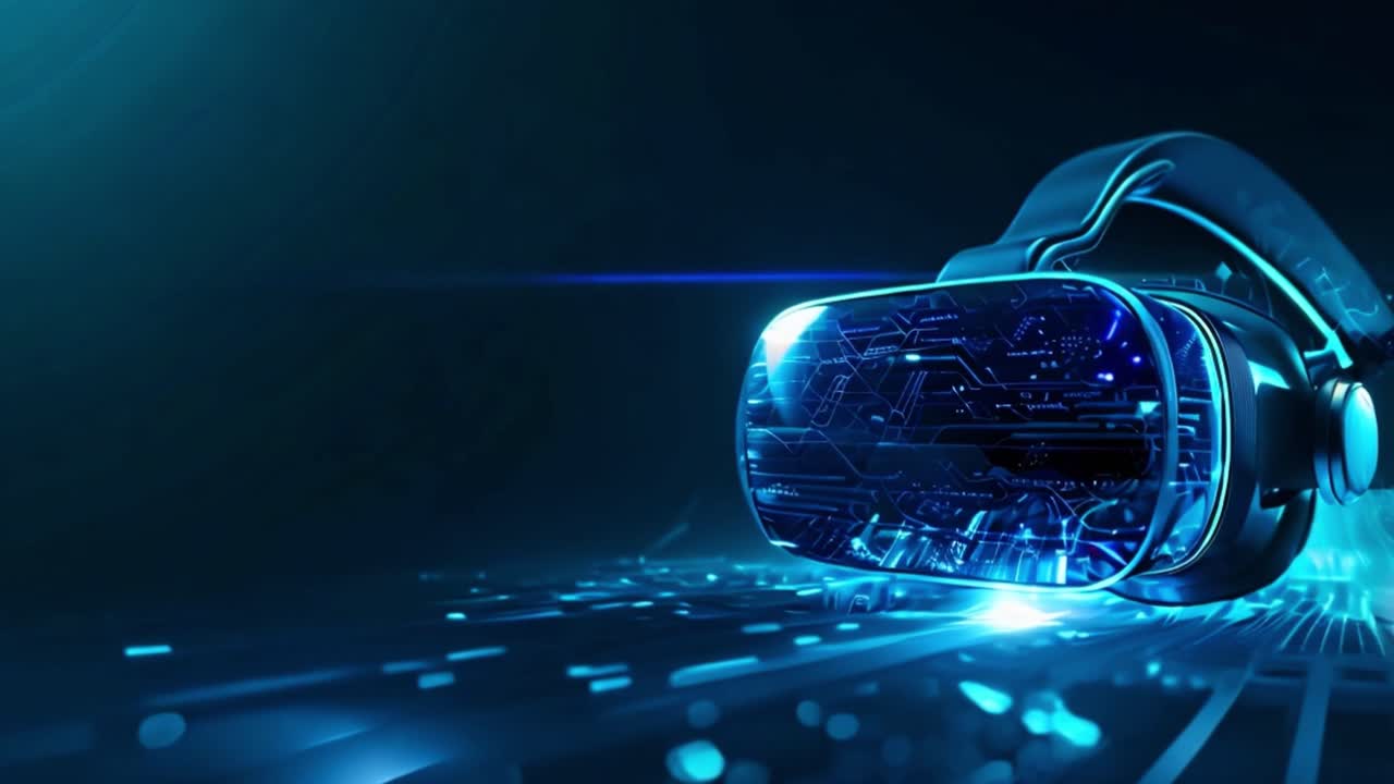 Futuristic Virtual Reality Headset in Digital Environment