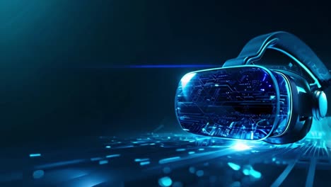 futuristic virtual reality headset in digital environment