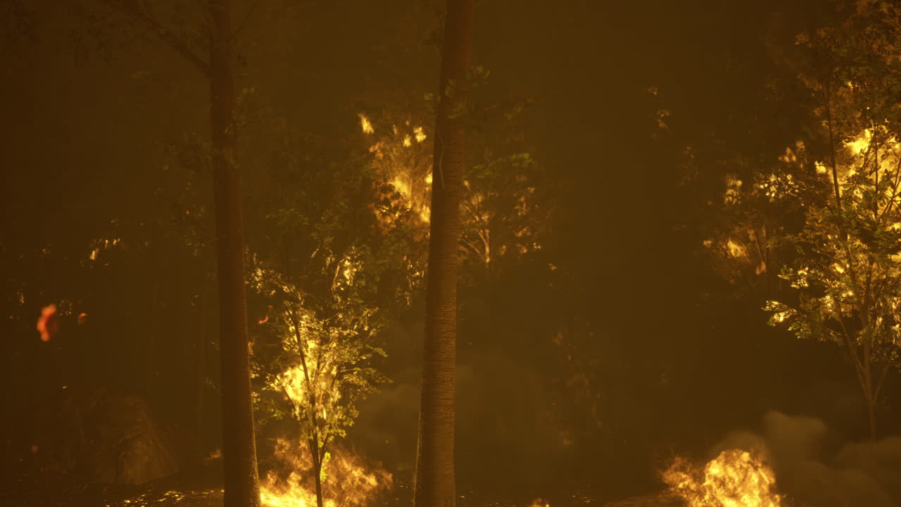 Wildfire engulfs forest area causing heavy smoke and destruction