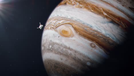 near future spaceship flying past jupiter