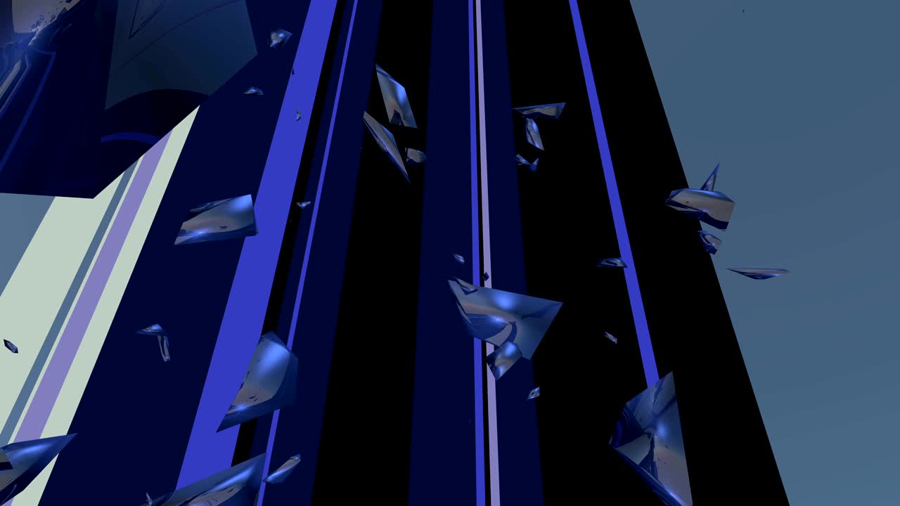 Strisce blu e frammenti di cristallo che salgono.