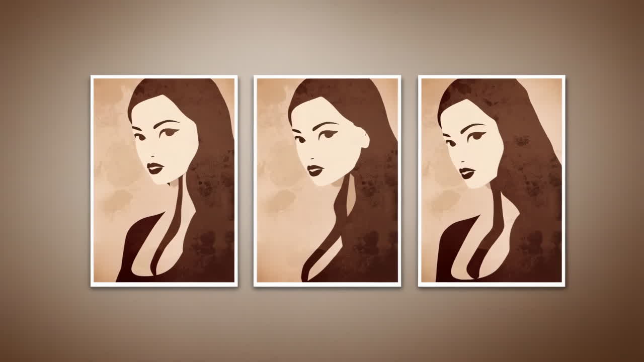 Digital Art Triptych of Women Portraits with Glitch Effect