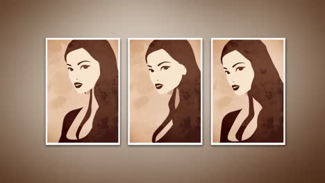 digital art triptych of women portraits with glitch effect