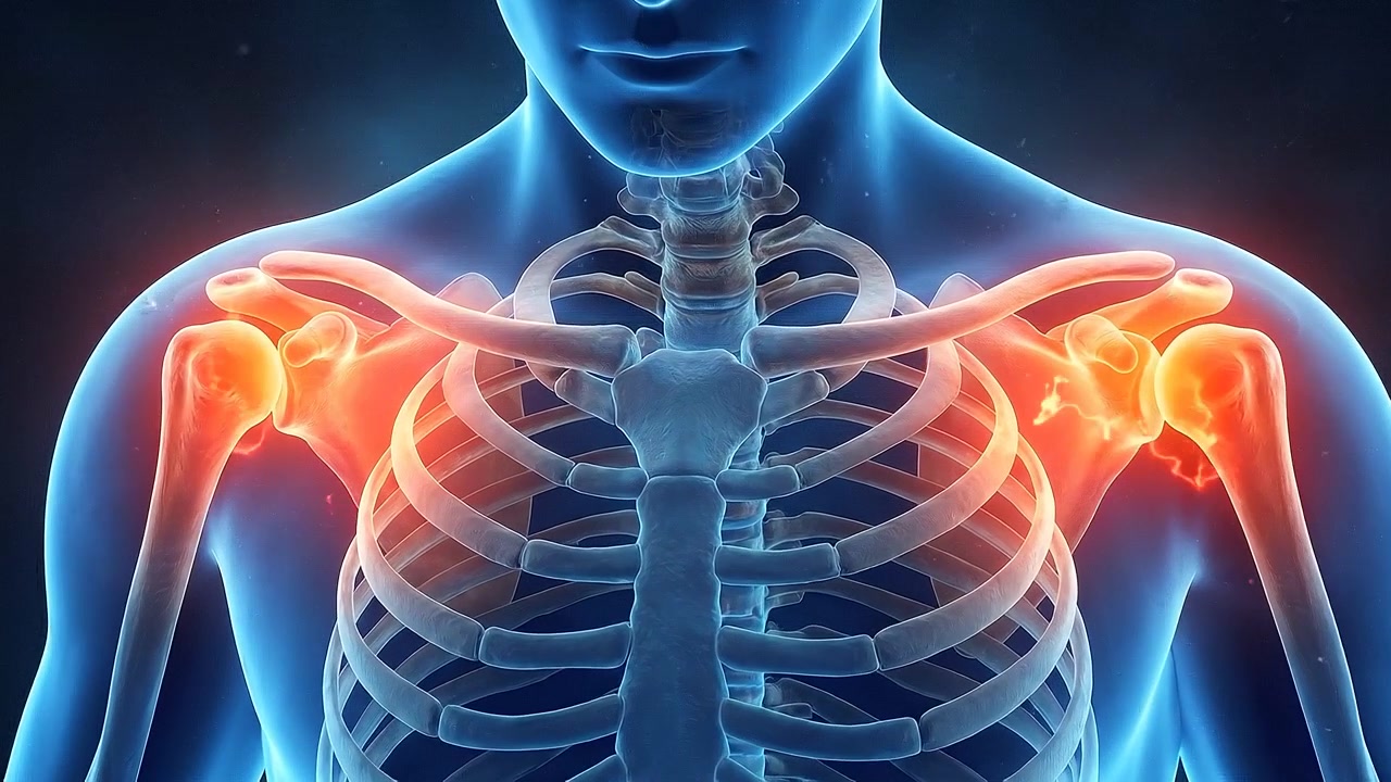 Animazione medica del dolore all'articolazione della spalla umana