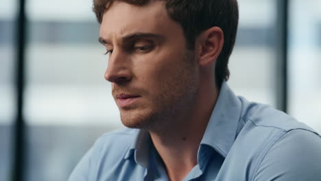 stressed man worried company financial results closeup. worker analyzing data