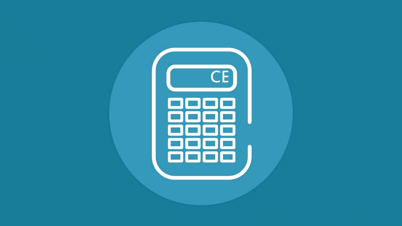 animación del icono de la calculadora sobre un banner redondo contra un fondo azul