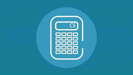 animation of calculator icon over round banner against blue background