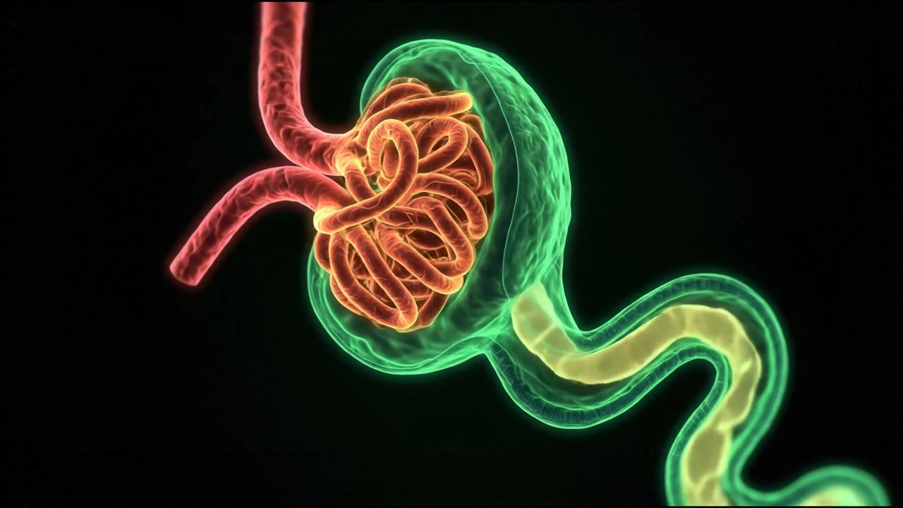 High technology stylized orange and green biological tract cross section