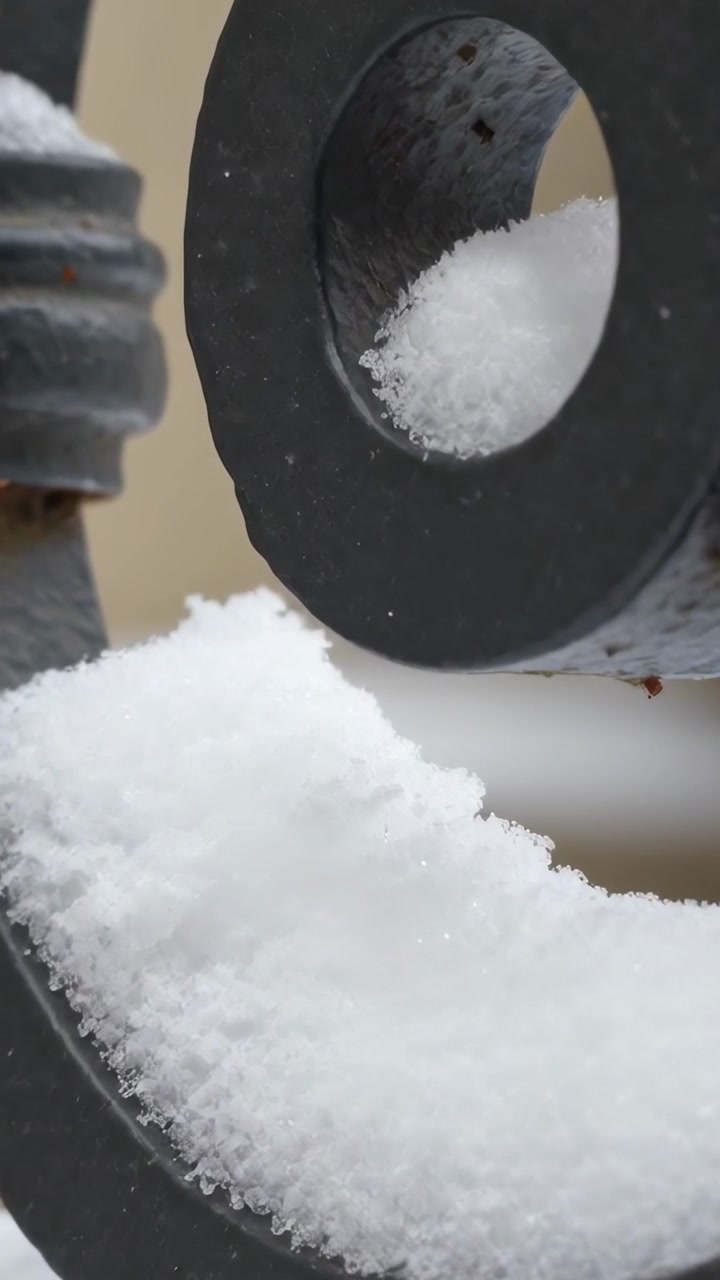 Video verticale: Telecamera in movimento che si avvicina a una voluta di ferro sul portico, mostrando la neve per evidenziare la texture.