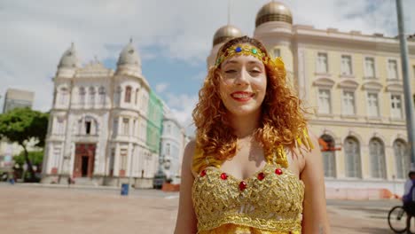 portrait of frevo dancer at the street carnival in recife, pernambuco, brazil.