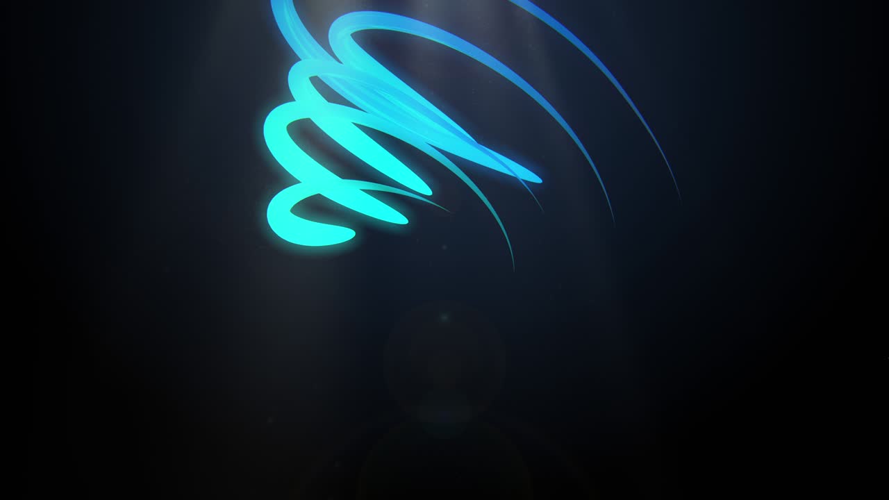 어두운 배경에 추상적인 반이는 파란색 디자인 요소의 4k 비디오