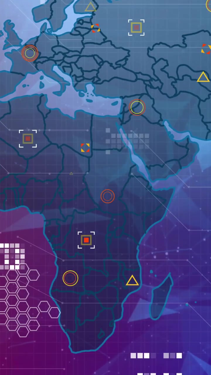 Animation of world map with data processing over colourful background