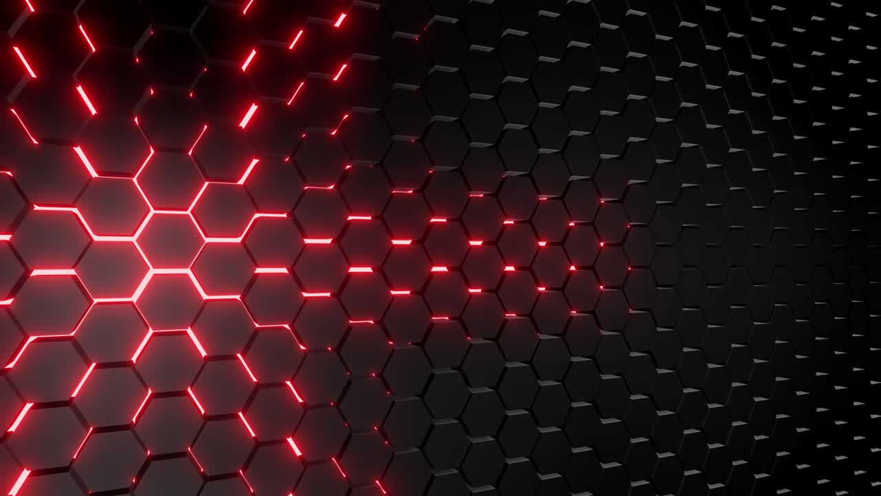Abstract Hexagonal Pattern with Red Glowing Lines
