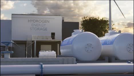 producción de energía renovable de hidrógeno - gas hidrógeno para electricidad limpia instalación de turbinas solares y eólicas. renderización 3d