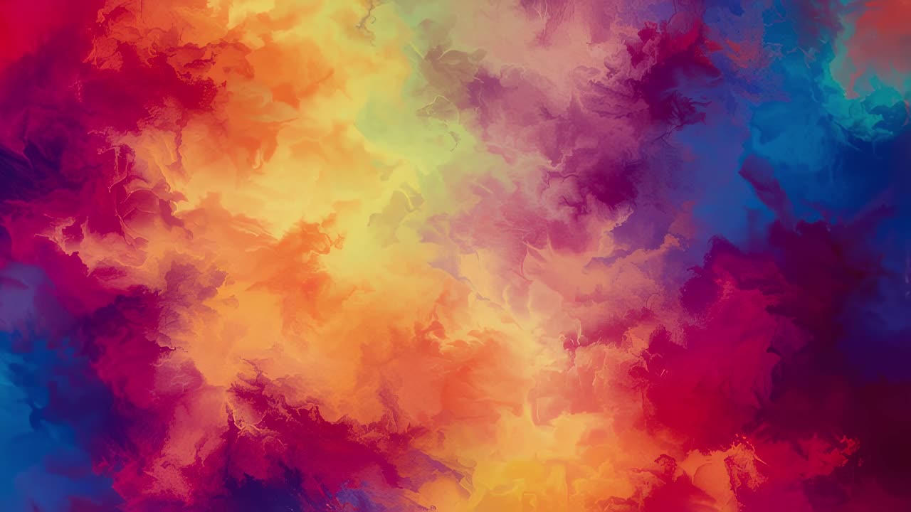 A stunning piece of vibrant abstract art features a mesmerizing swirl of vivid colors that come together to create an energetic and lively atmosphere, capturing the viewer's attention