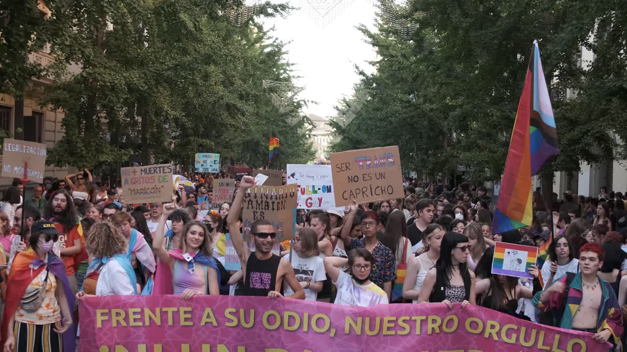 GRANADA, SPAIN - JUNE 28, 2022: Many people at the pride manifestation, LGBT+ community