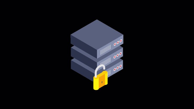 Animated Server Rack with Security Padlock Icon
