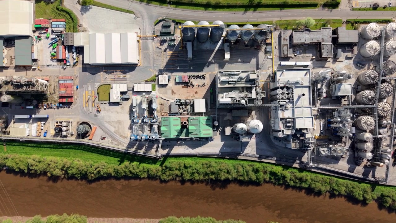 Food Production Factory and Silos in Selby Industrial Drone View UK