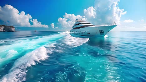 luxury yacht cruising on clear blue ocean