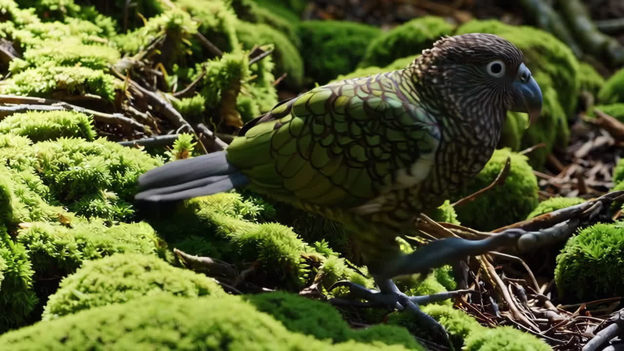 Kakapo Parrot in Mossy Forest