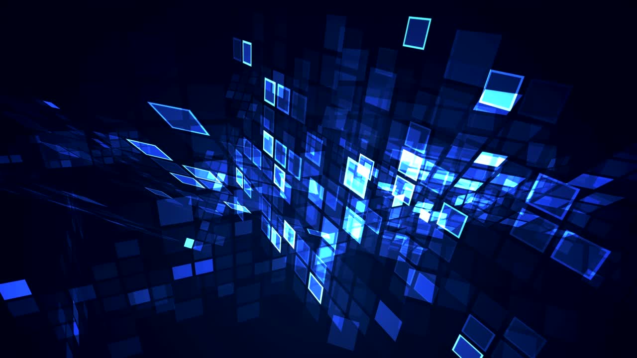 Abstract blue flashing rectangle grid perspective motion graphic loop background. Digital technology futuristic animation concept.