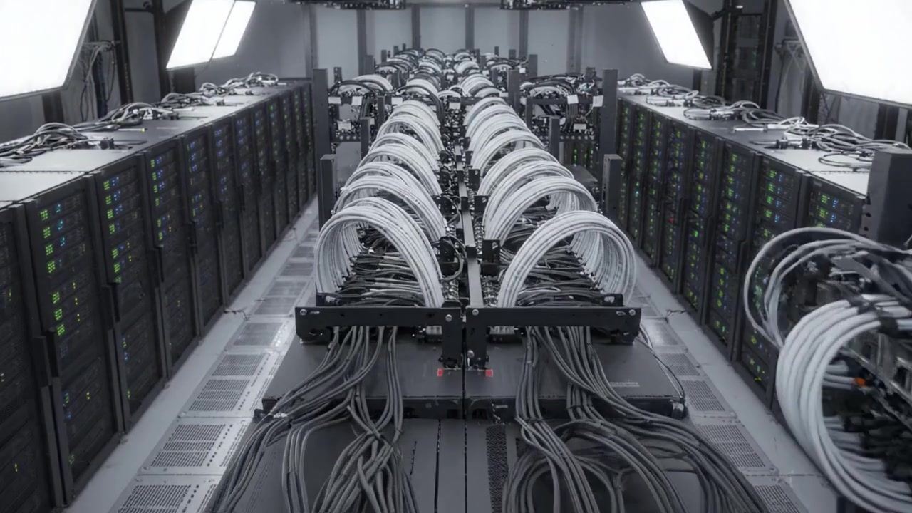 A High-Tech Data Center Interior Featuring Rows of Servers, Advanced Cabling, and Modern Lighting for Optimal Performance and Data Processing Efficiency