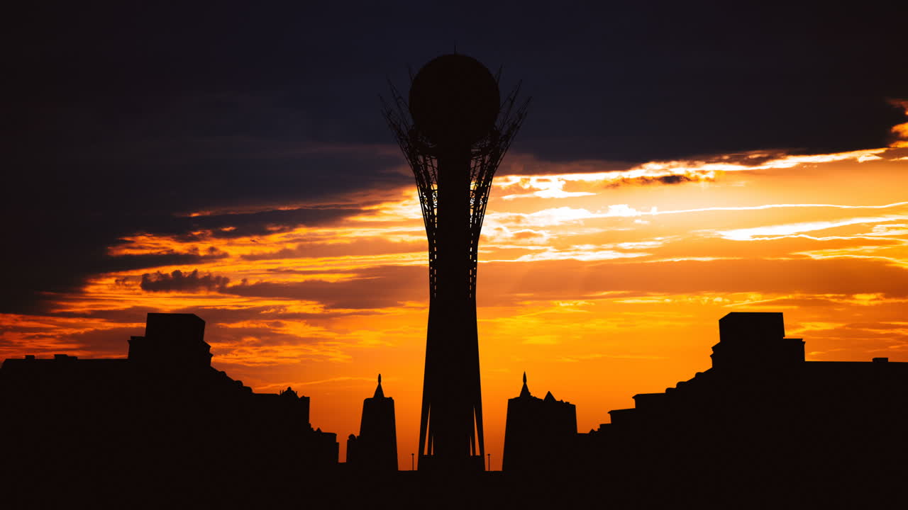 Silhouette of city skyline at sunrise/sunset