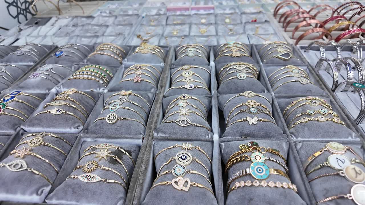 Display of Jewelry Bracelets and Necklaces