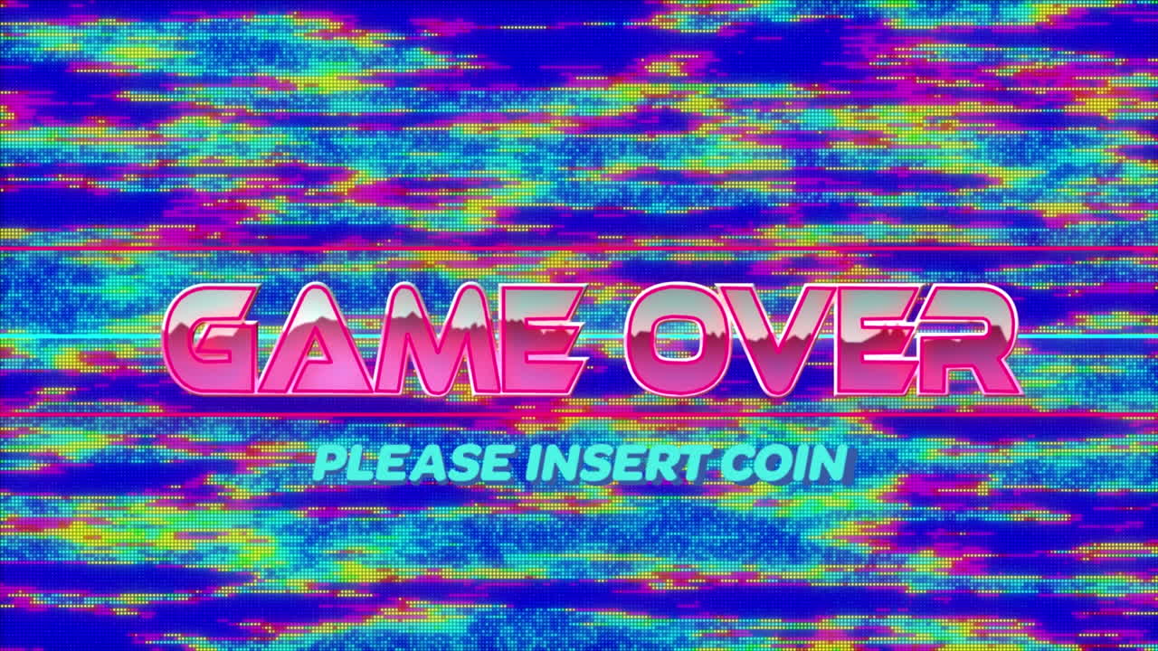 화면과 네온 선 위에 핑크색 금속 문자로 텍스트 위에 게임의 애니메이션