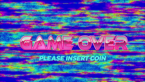 animación del juego sobre texto en letras metálicas rosadas sobre pantalla parpadeante y líneas de neón
