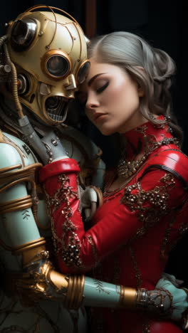 female cyborg robots embracing and in love made with generative AI