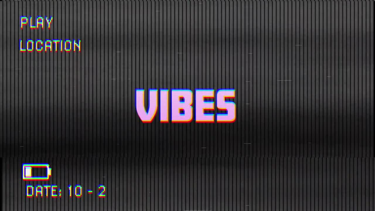 animación digital de glitch vhs efecto sobre vibraciones texto contra fondo negro