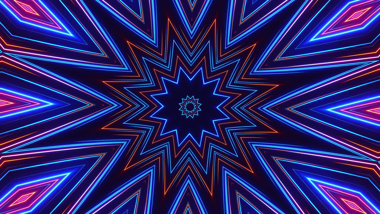 Oggetto a forma di stella con molti colori e forme al suo interno. Loop VJ caleidoscopico