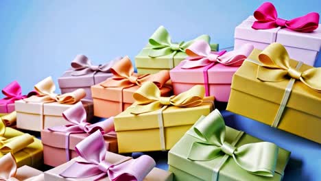 a collection of colorful gift boxes with bows