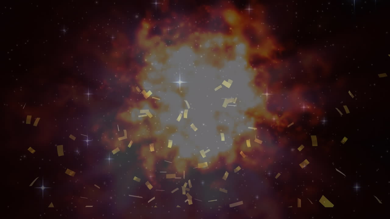 animación de fuegos artificiales y confeti sobre fondo negro