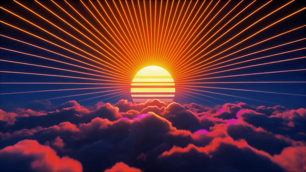 Retro Synthwave Style Sunset Over Clouds