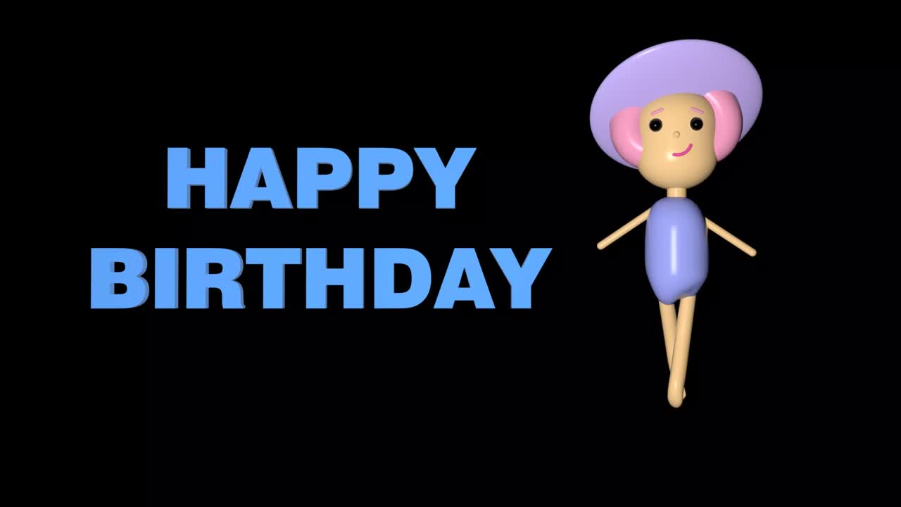3d 애니메이션의 컬러 문구 - 생일 축하합니다. 그리고 점프하는 소녀.